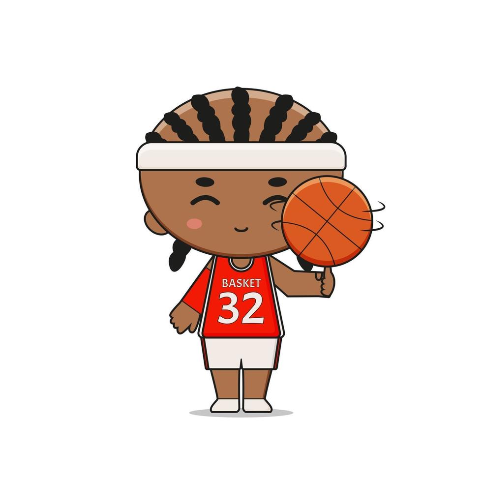 personnage de mascotte de joueur de basket mignon jouant au ballon vecteur