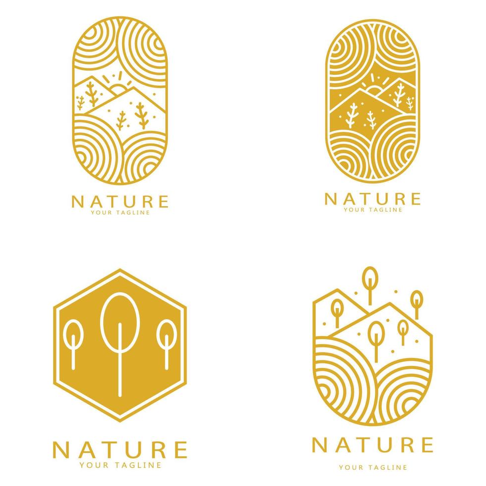 la nature vecteur logo. avec des arbres, rivières, mers, montagnes, affaires emblèmes, Voyage insignes, ,écologique santé