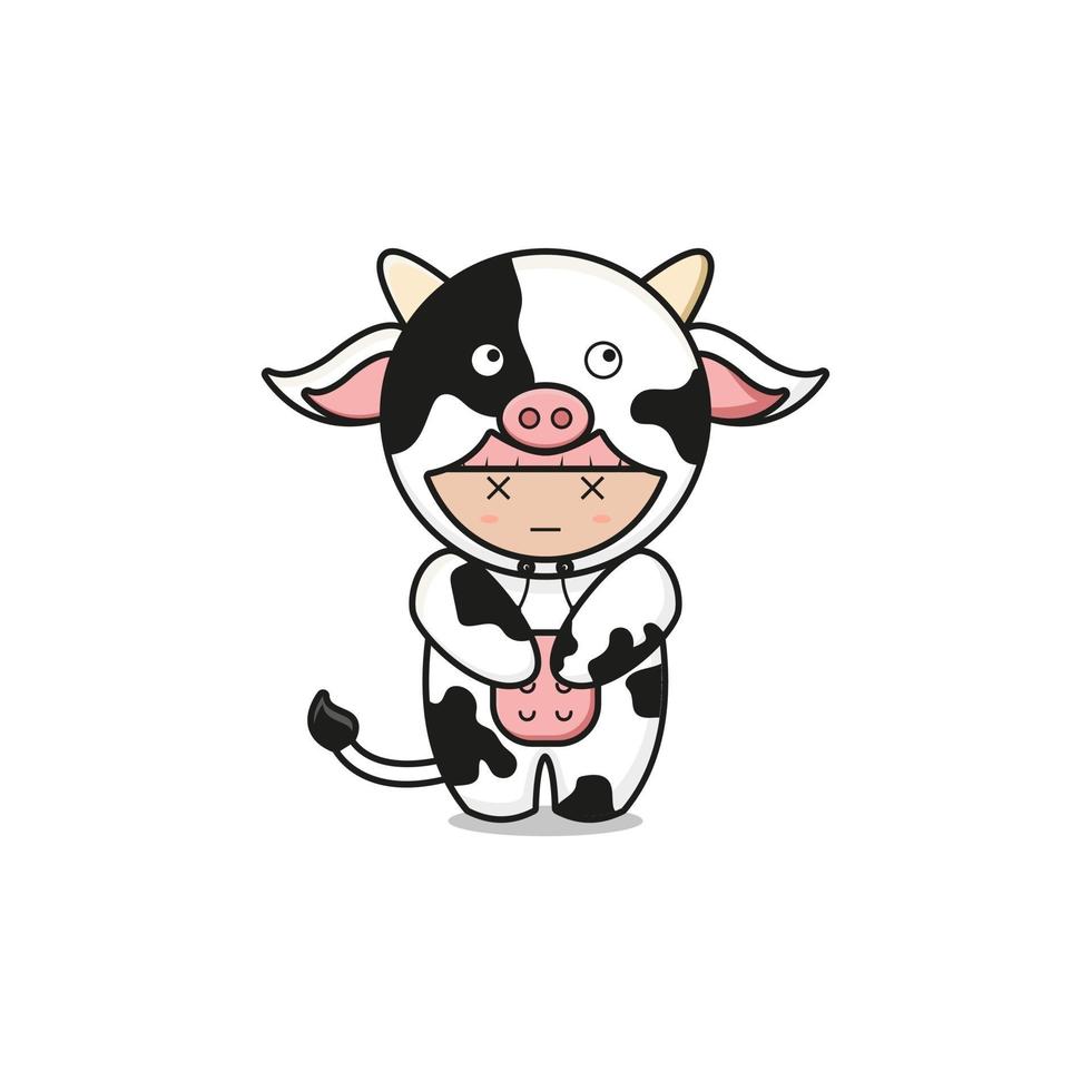 illustration de personnage de mascotte de vache mignonne vecteur