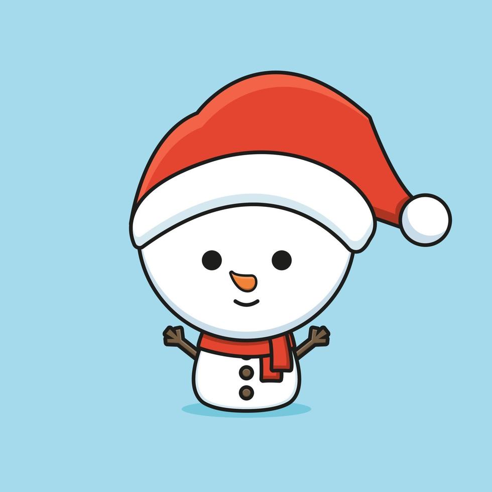 thème de noël de personnage de mascotte de bonhomme de neige mignon vecteur