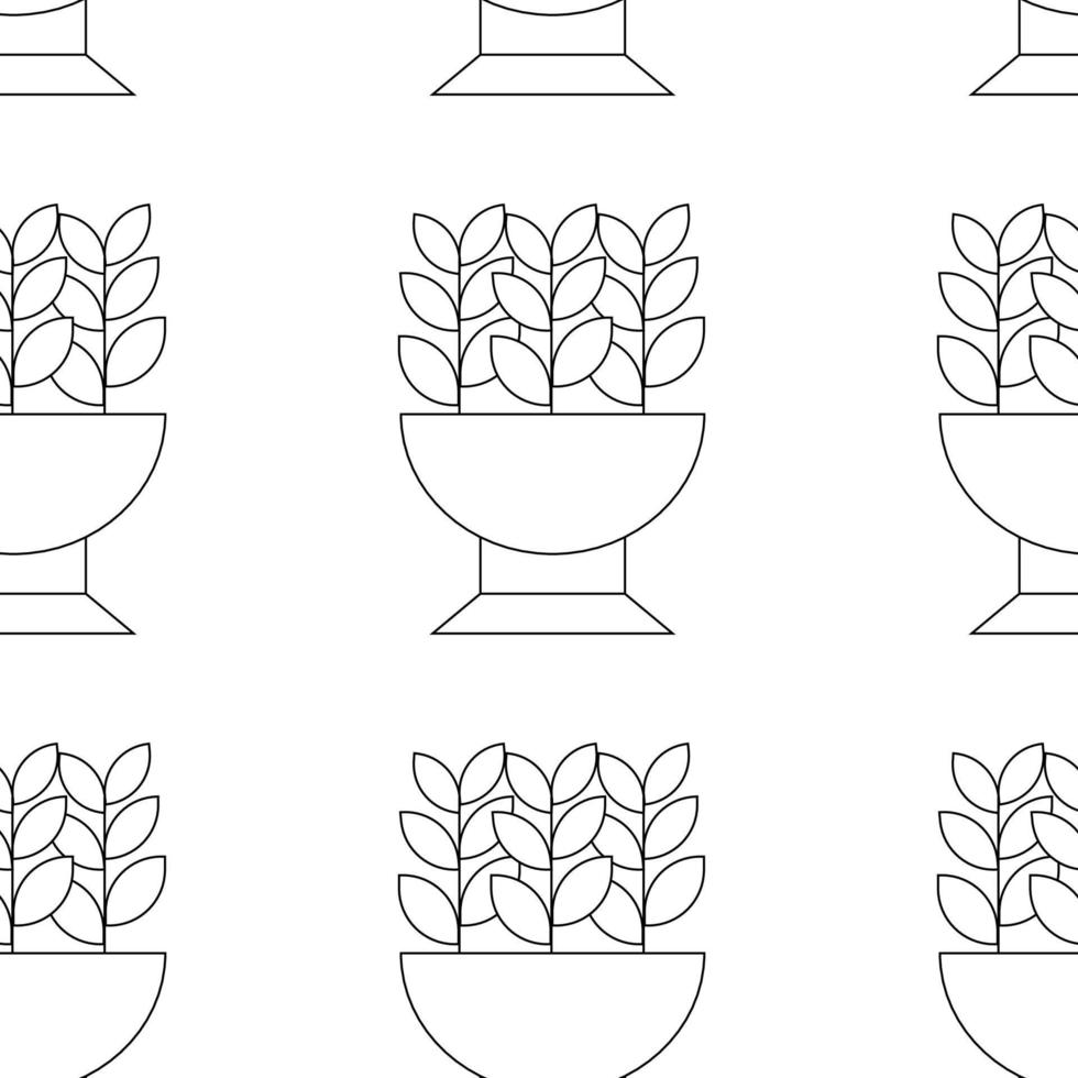 modèle sur le thème de les plantes. carré modèle avec les plantes dans une pot de fleur, une parterre de fleurs. vecteur linéaire illustration.