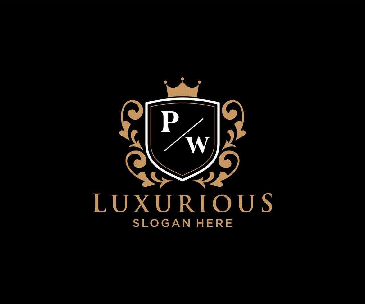 modèle initial de logo de luxe royal de lettre pw dans l'art vectoriel pour le restaurant, la royauté, la boutique, le café, l'hôtel, l'héraldique, les bijoux, la mode et d'autres illustrations vectorielles.