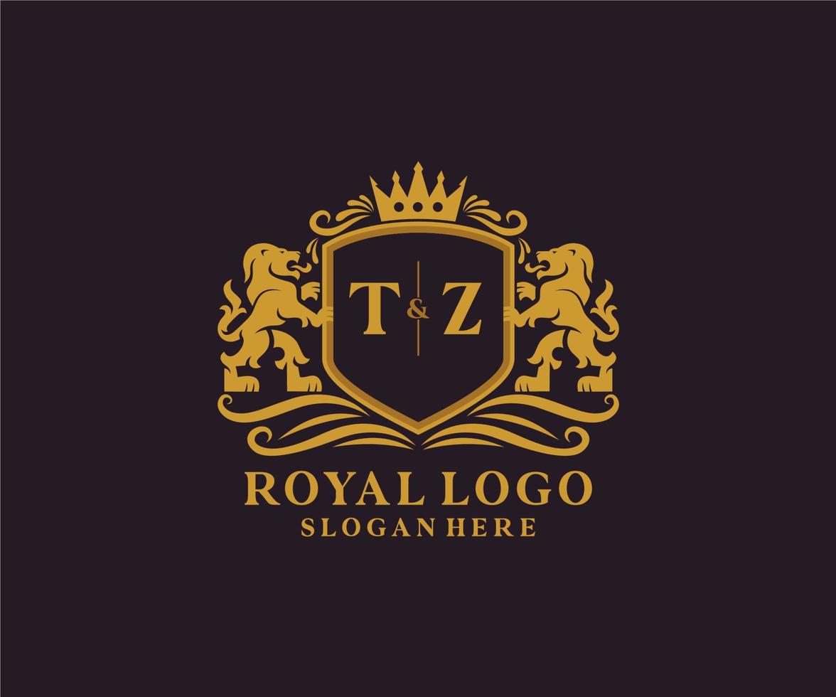 modèle de logo de luxe royal lion lettre initiale tz dans l'art vectoriel pour le restaurant, la royauté, la boutique, le café, l'hôtel, l'héraldique, les bijoux, la mode et d'autres illustrations vectorielles.