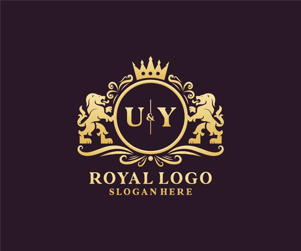 modèle de logo de luxe royal lion lettre initiale uy dans l'art vectoriel pour le restaurant, la royauté, la boutique, le café, l'hôtel, l'héraldique, les bijoux, la mode et d'autres illustrations vectorielles.