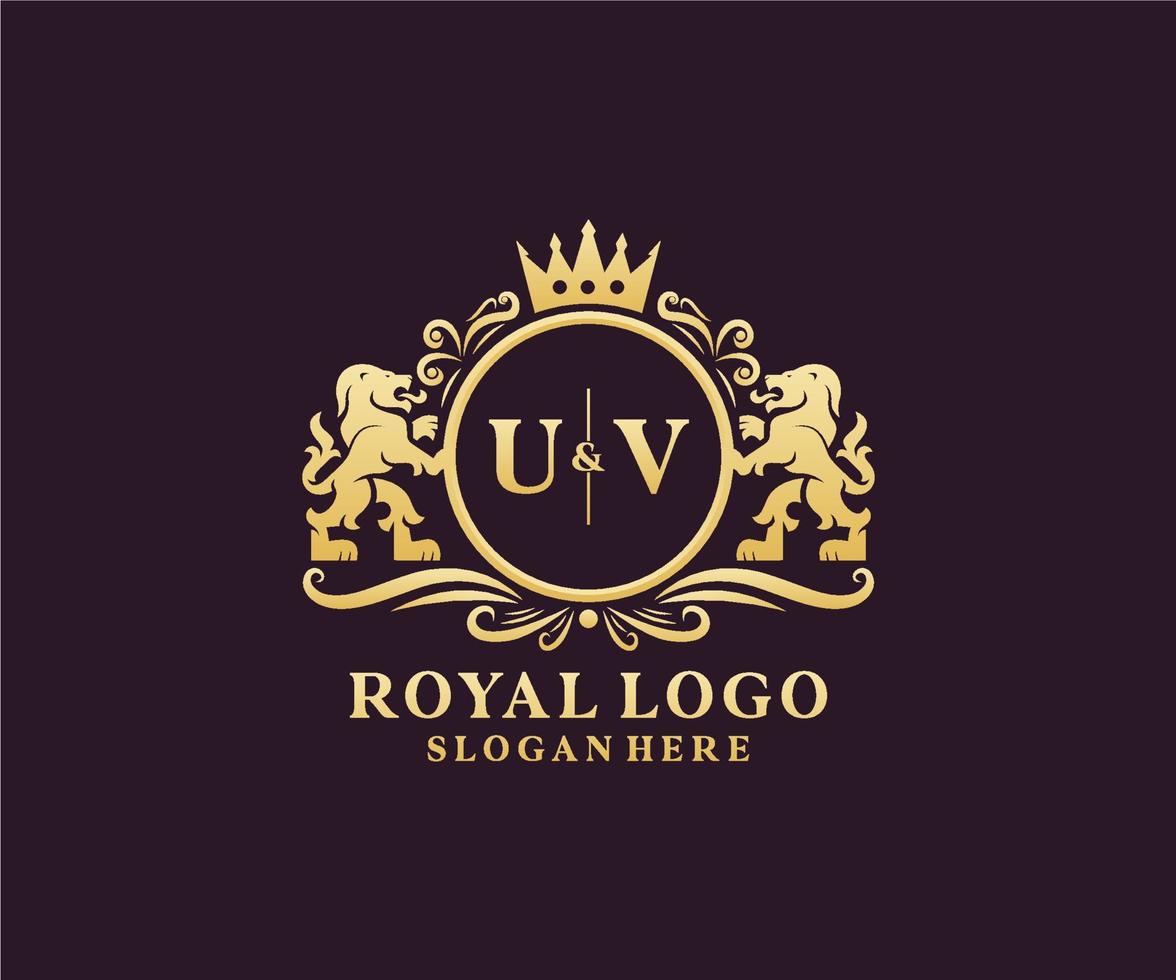 modèle initial de logo de luxe royal de lion de lettre uv dans l'art vectoriel pour le restaurant, la royauté, la boutique, le café, l'hôtel, l'héraldique, les bijoux, la mode et d'autres illustrations vectorielles.