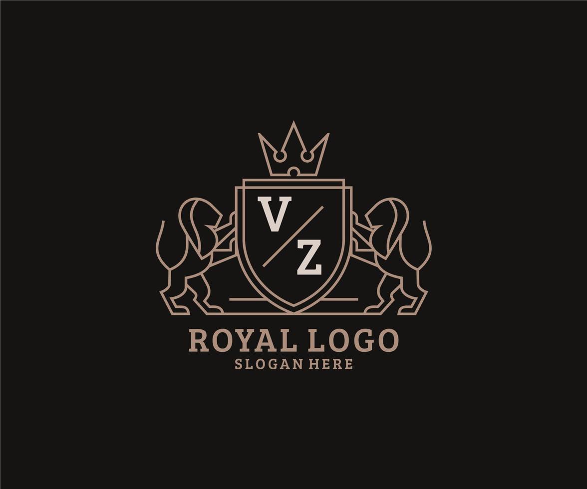 modèle initial de logo vz lettre lion royal luxe dans l'art vectoriel pour le restaurant, la royauté, la boutique, le café, l'hôtel, l'héraldique, les bijoux, la mode et d'autres illustrations vectorielles.