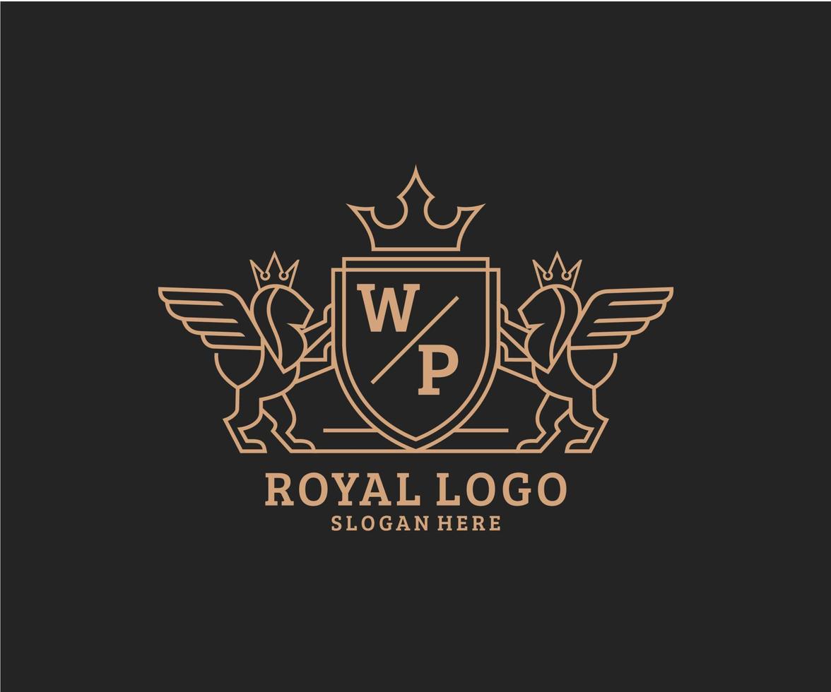 initiale wp lettre Lion Royal luxe héraldique, crête logo modèle dans vecteur art pour restaurant, royalties, boutique, café, hôtel, héraldique, bijoux, mode et autre vecteur illustration.