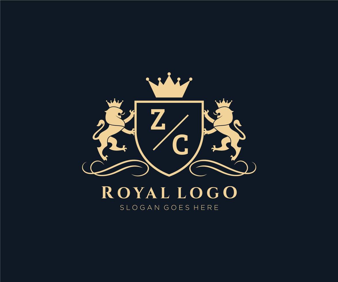 initiale zc lettre Lion Royal luxe héraldique, crête logo modèle dans vecteur art pour restaurant, royalties, boutique, café, hôtel, héraldique, bijoux, mode et autre vecteur illustration.