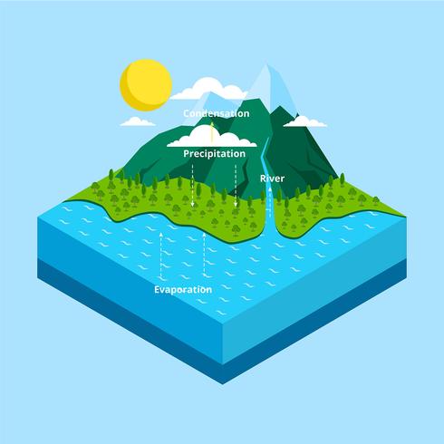 Infographie isométrique de cycle de l'eau vecteur