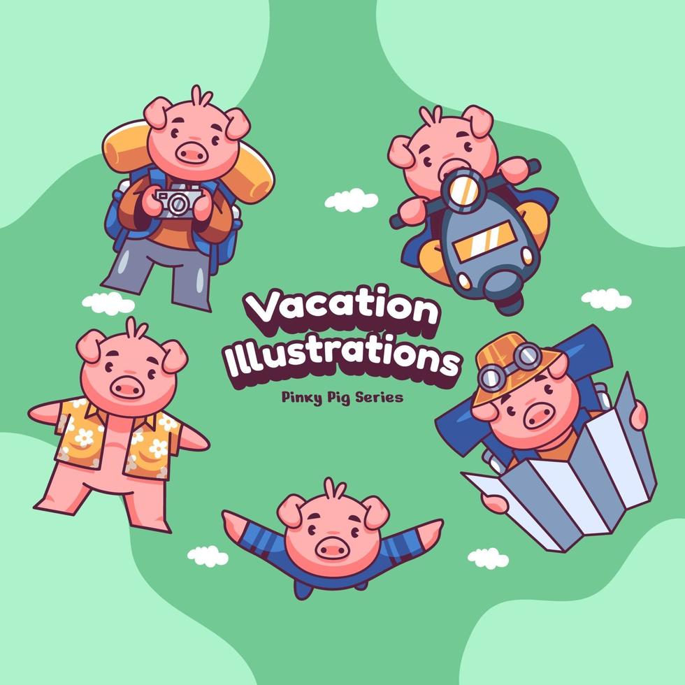 illustrations vectorielles mignon vacances vacances cochon rose vecteur