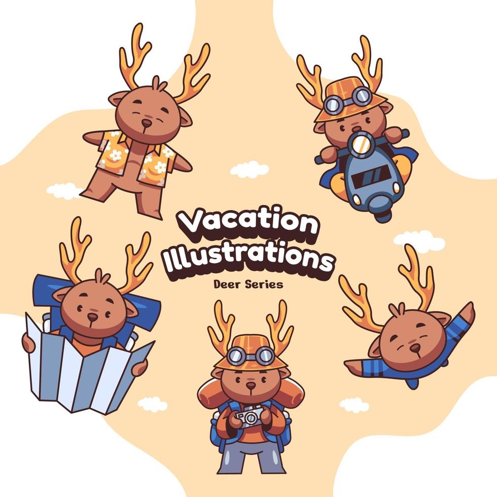 illustrations vectorielles de cerfs de vacances mignonnes vacances vecteur