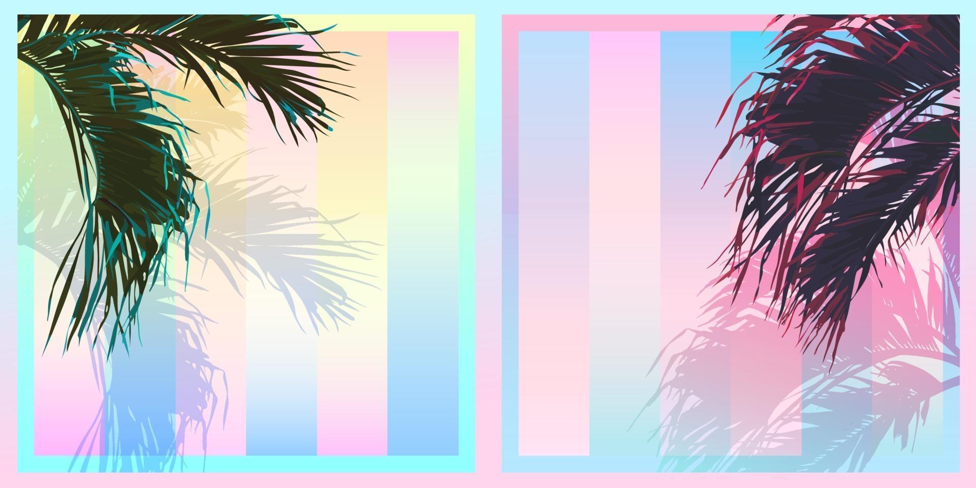 Feuille de cocotier de palmier tropical exotique, palette de couleurs dégradé pastel saturation douce, nostalgique vintage rétro vecteur
