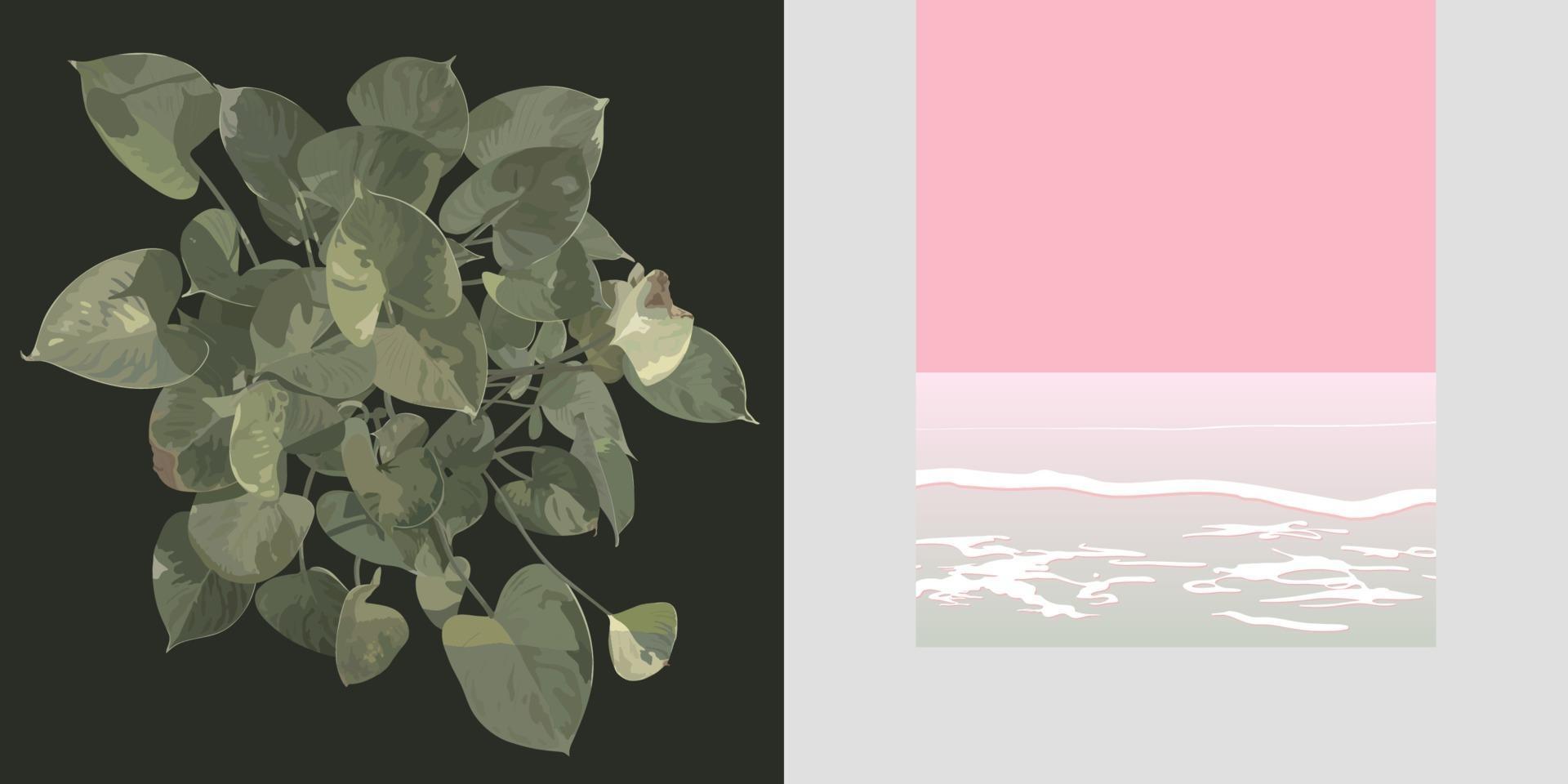 feuille d'aracées et design minimaliste rose pastel vecteur