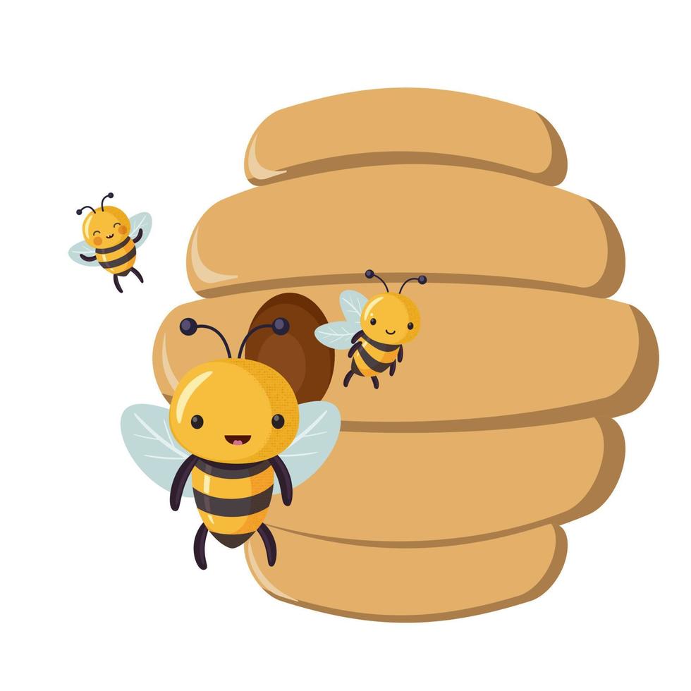 abeille ruche et ses habitants. dessin animé abeille mignonne personnages dans plat style. vecteur