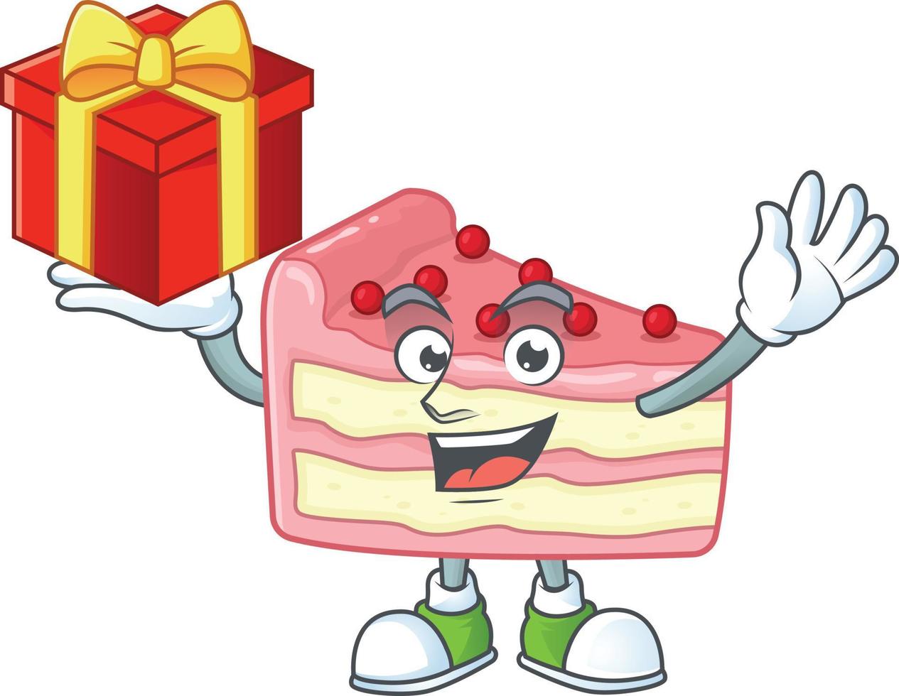 fraise tranche gâteau dessin animé personnage vecteur