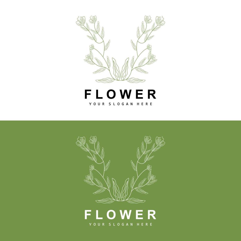 Facile botanique feuille et fleur logo, vecteur Naturel ligne style, décoration conception, bannière, prospectus, mariage invitation, et produit l'image de marque