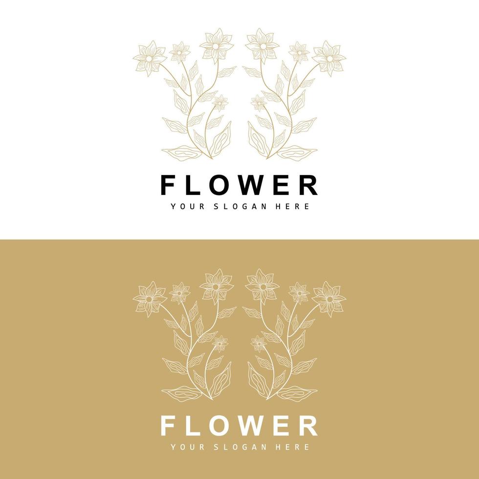 Facile botanique feuille et fleur logo, vecteur Naturel ligne style, décoration conception, bannière, prospectus, mariage invitation, et produit l'image de marque