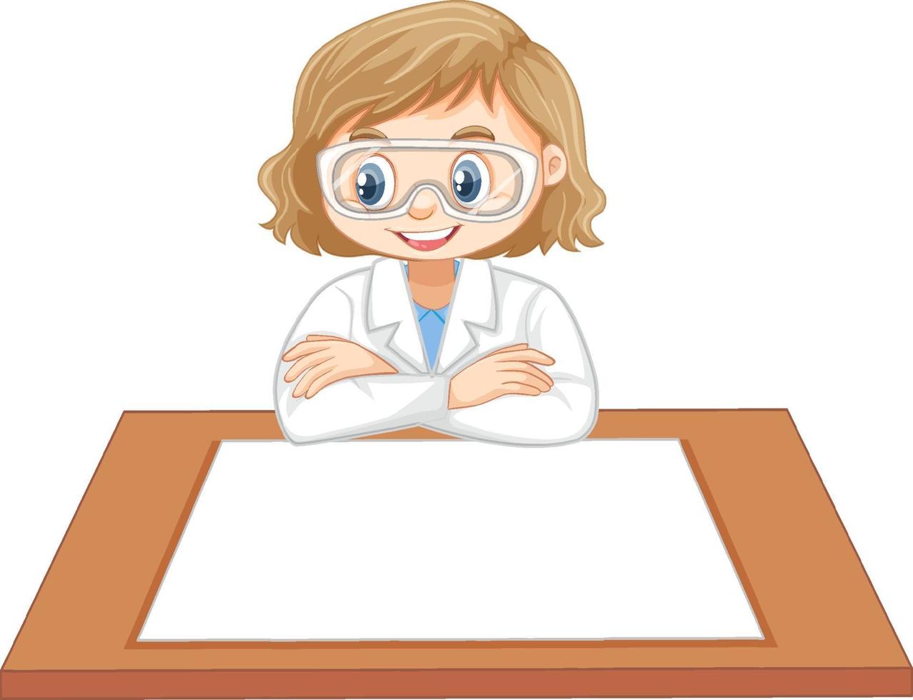 Uniforme de fille scientifique avec du papier vierge sur la table vecteur