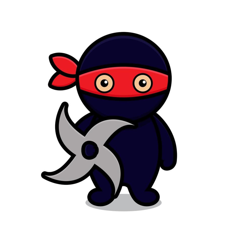 mignon, bleu, ninja, mascotte, caractère, tenue, shuriken vecteur