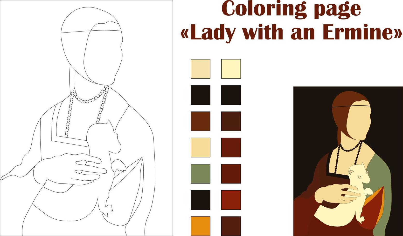 coloration page Dame avec un hermine vecteur