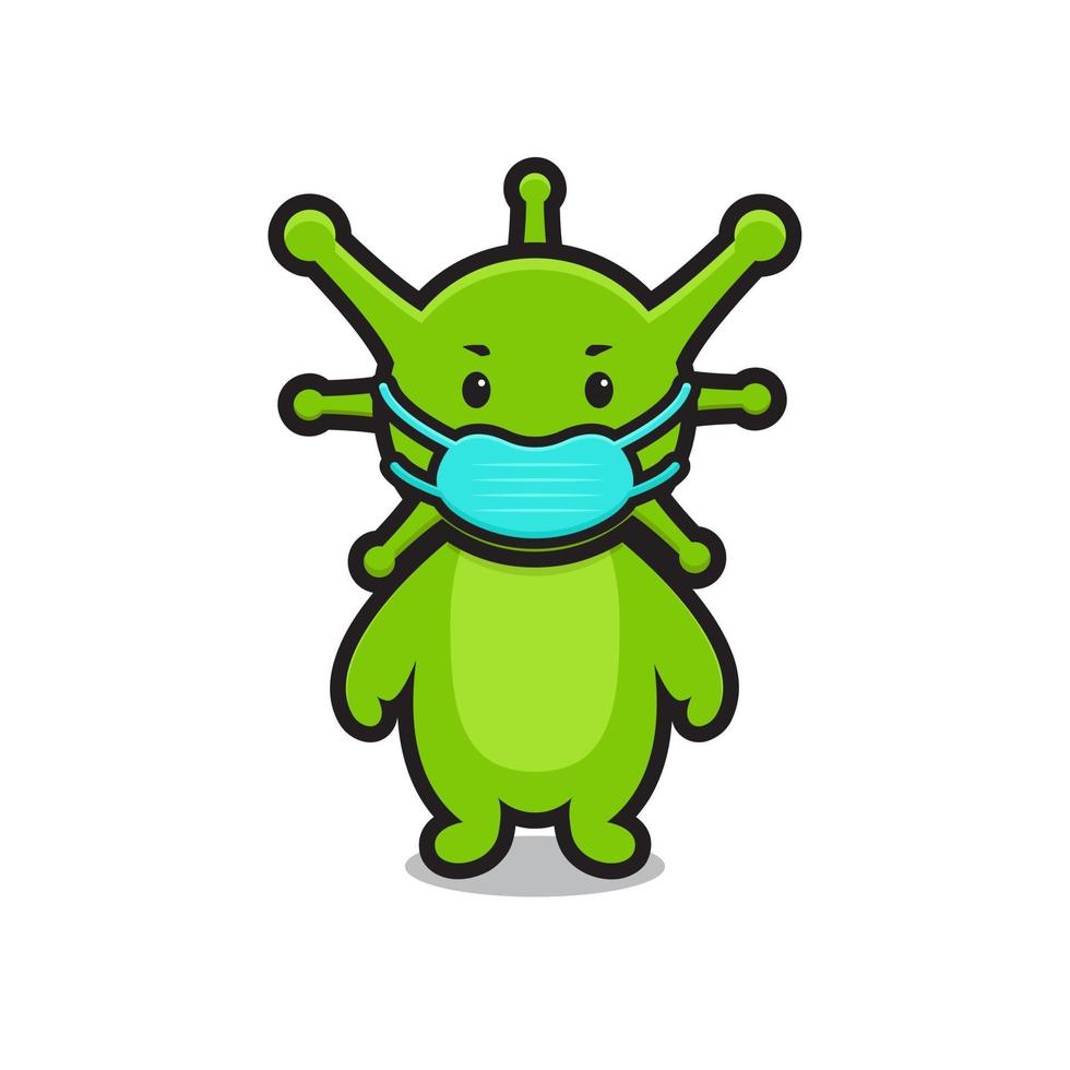 illustration de personnage de mascotte de virus mignon porter un masque vecteur