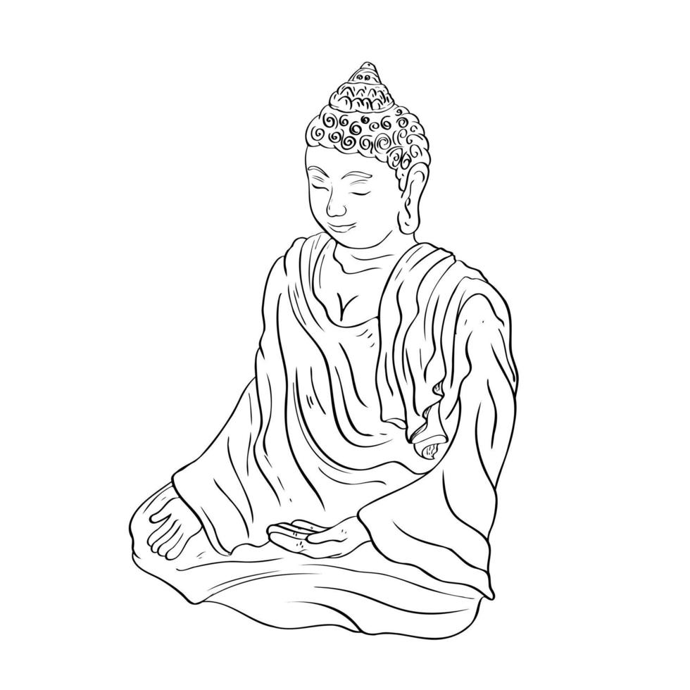 Bouddha ligne décoratif contour dessin. esquisser de une séance ou méditer Buddah statue vecteur