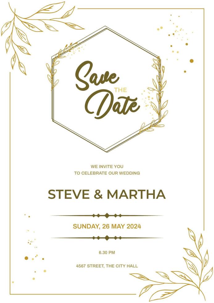 minimaliste mariage invitation modèle avec or main tiré floral vecteur