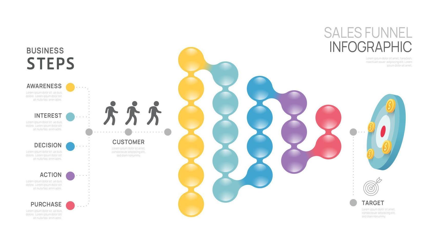 infographie Ventes entonnoir diagramme modèle pour entreprise. moderne chronologie 5 étape niveau, numérique commercialisation données, présentation vecteur infographies.