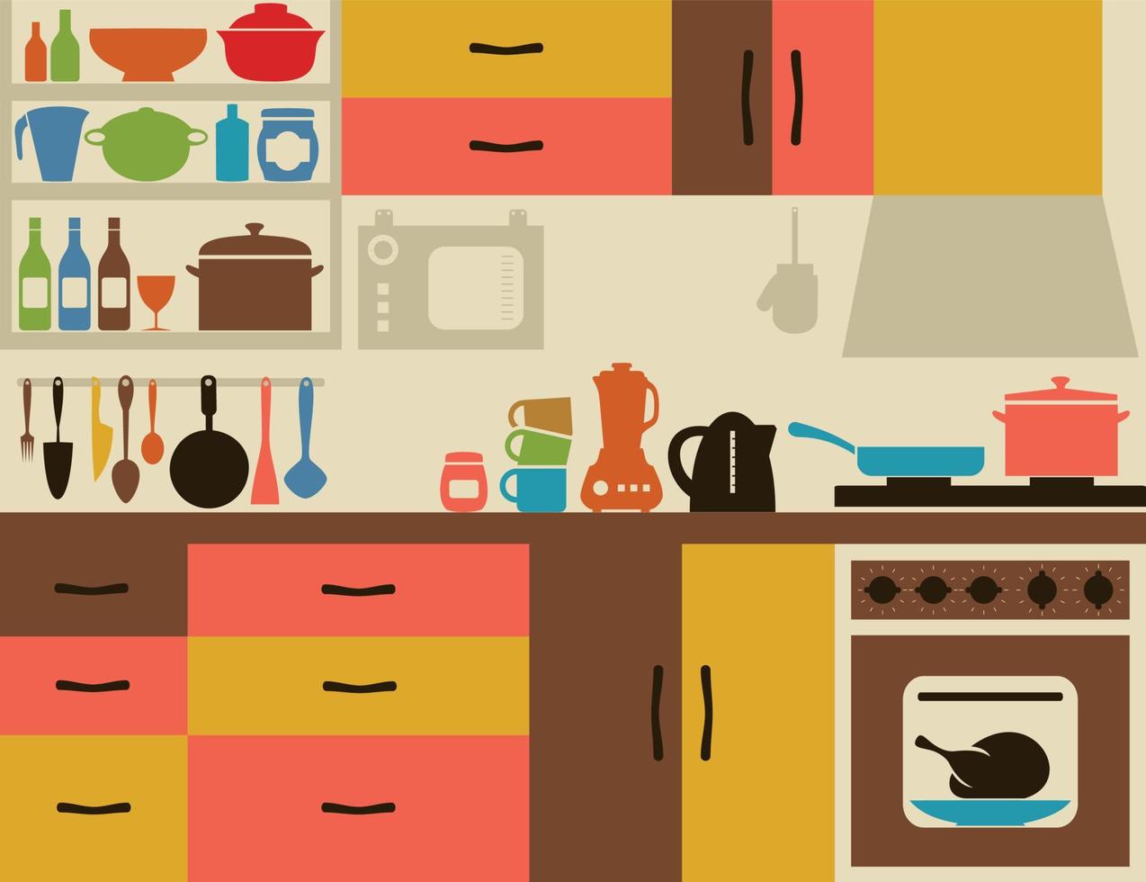 vaisselle sur cuisine. une vecteur illustration