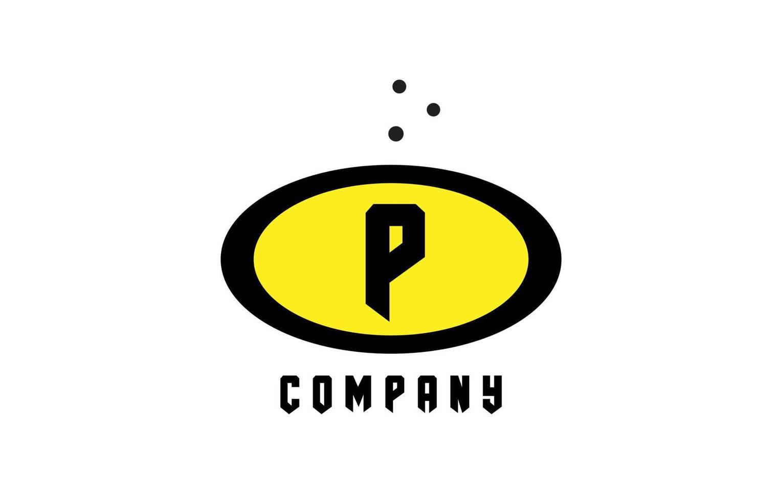 ellipse p alphabet audacieux lettre logo avec points. Créatif modèle conception pour affaires et entreprise dans Jaune et noir vecteur