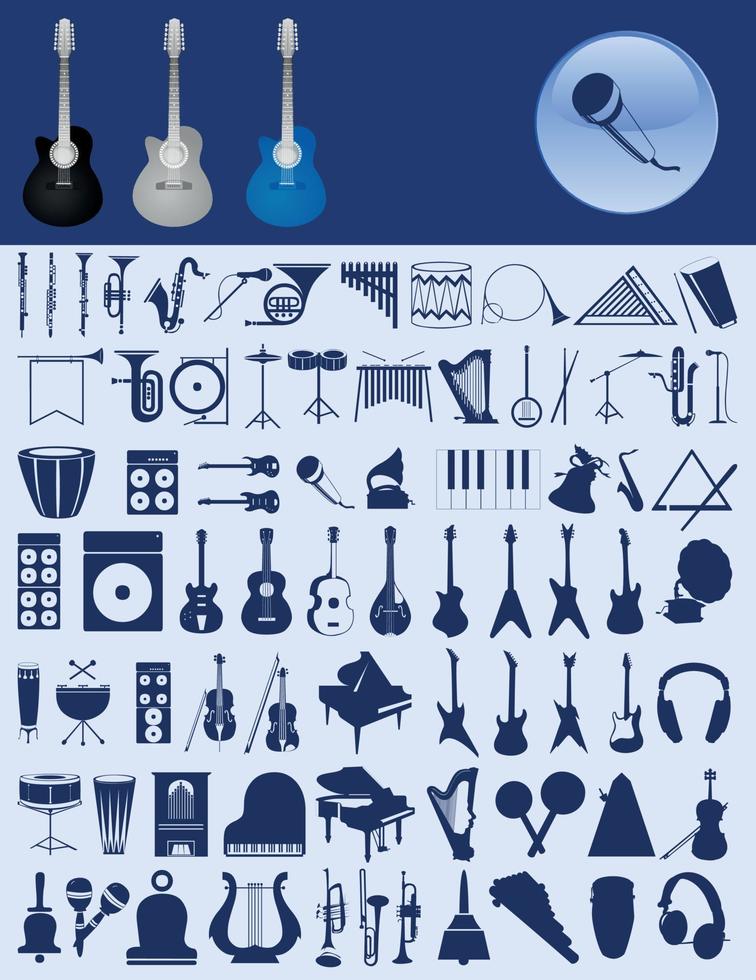 collection de silhouettes de musical instruments. une vecteur illustration