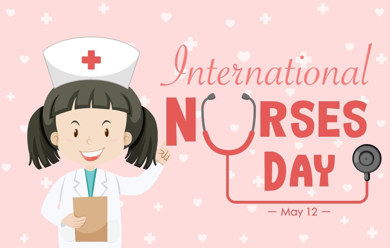 bonne police de la journée internationale des infirmières avec personnage de dessin animé infirmière vecteur