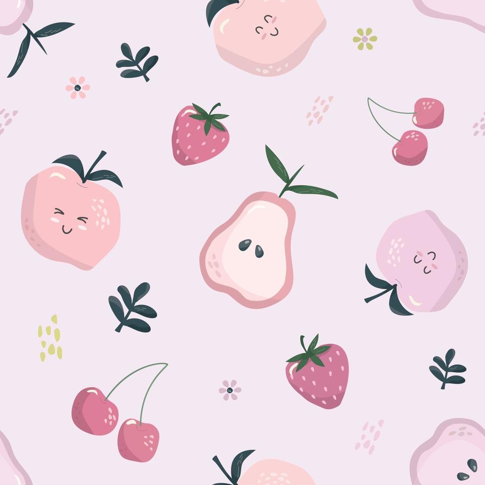 modèle sans couture de dessin animé en rose pastel. fond de fruits d'été. girly. vecteur