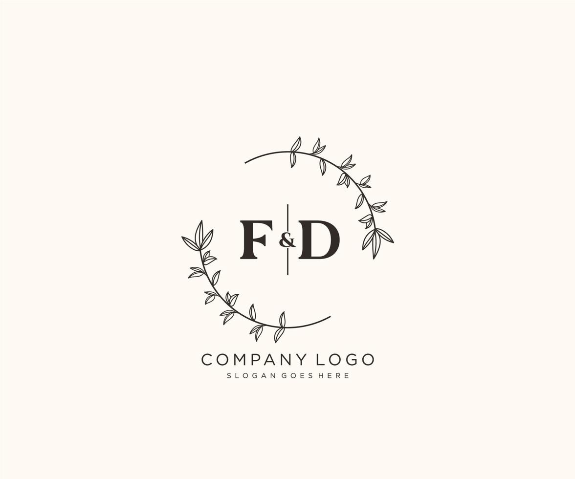 initiale fd des lettres magnifique floral féminin modifiable premade monoline logo adapté pour spa salon peau cheveux beauté boutique et cosmétique entreprise. vecteur