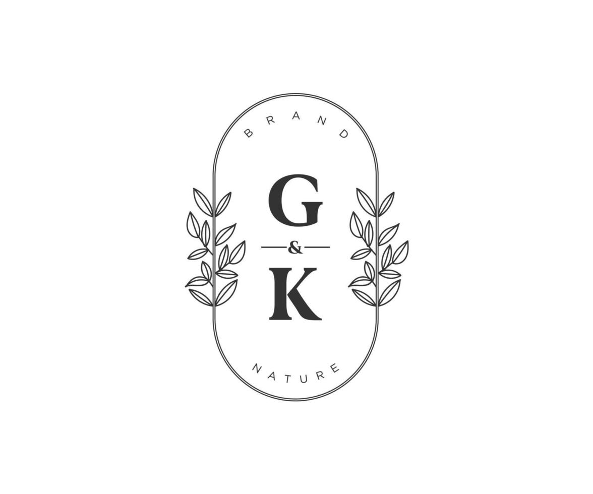 initiale gk des lettres magnifique floral féminin modifiable premade monoline logo adapté pour spa salon peau cheveux beauté boutique et cosmétique entreprise. vecteur