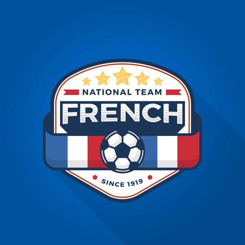 Coupe du monde de football moderne Français Badge plat avec fond bleu Vector Illustration