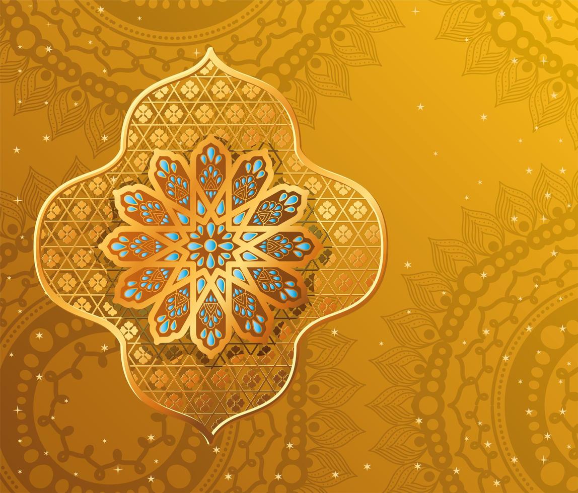 fleur arabesque or sur jaune avec conception de vecteur de fond mandalas