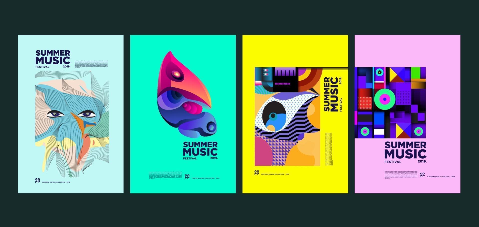 ensemble d'affiche de festival de musique et d'art de vacances d'été vecteur