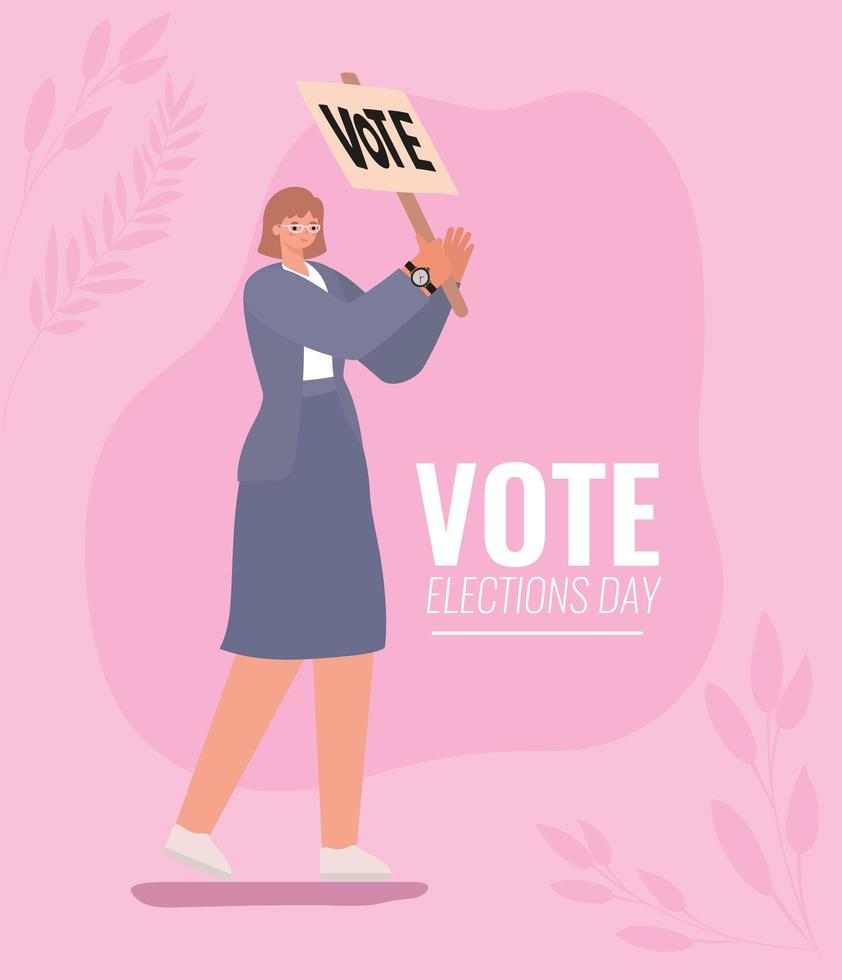 femme de bande dessinée avec bannière de vote pour le jour des élections vecteur