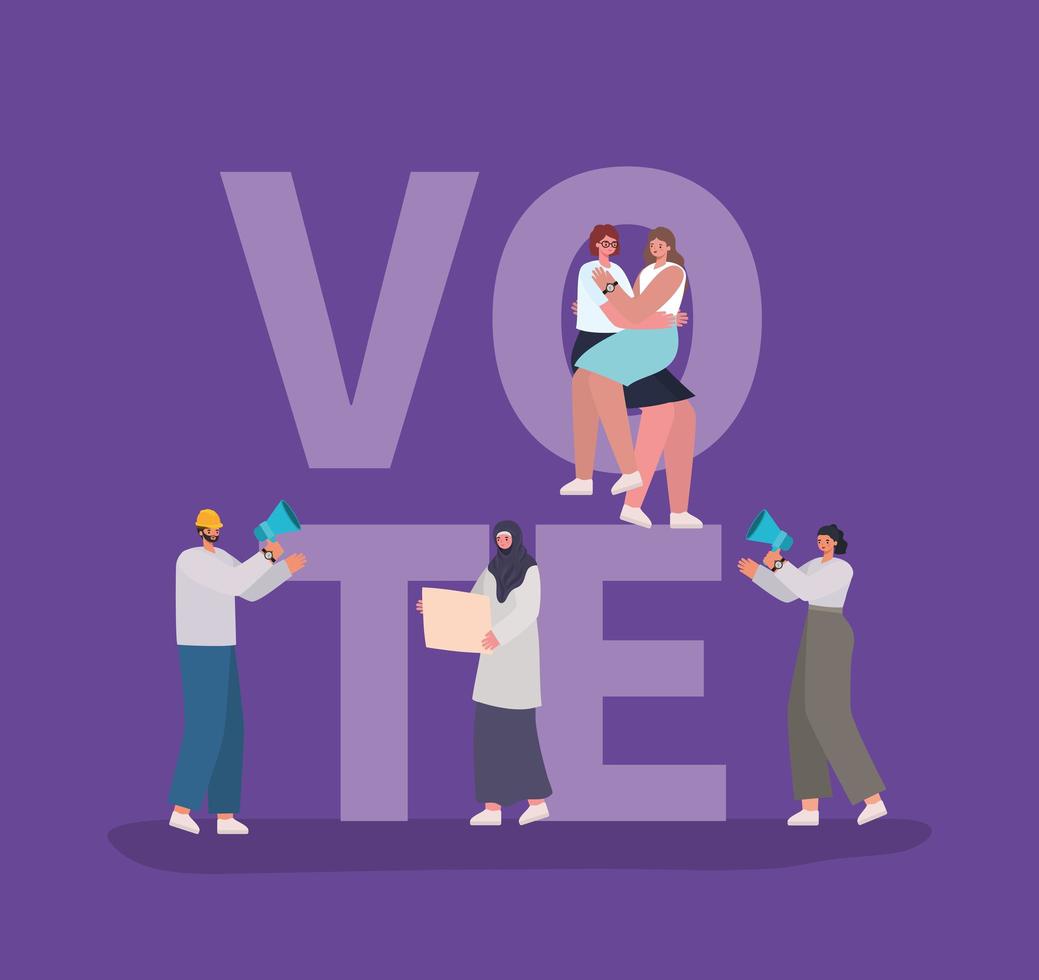 gens de bande dessinée avec lettrage de vote pour le jour des élections vecteur