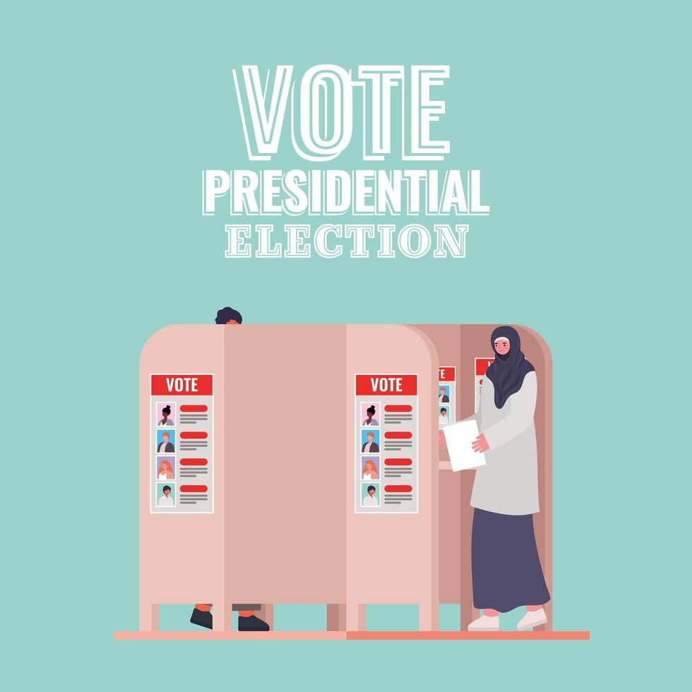 femme musulmane sur l'isoloir avec vote élection présidentielle texte vector design