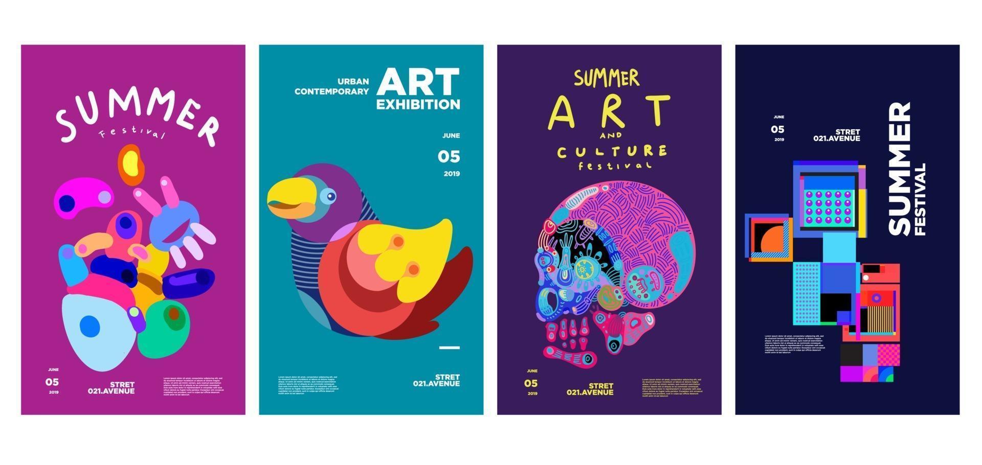 conception d'affiche colorée d'exposition d'art et de culture d'été vecteur