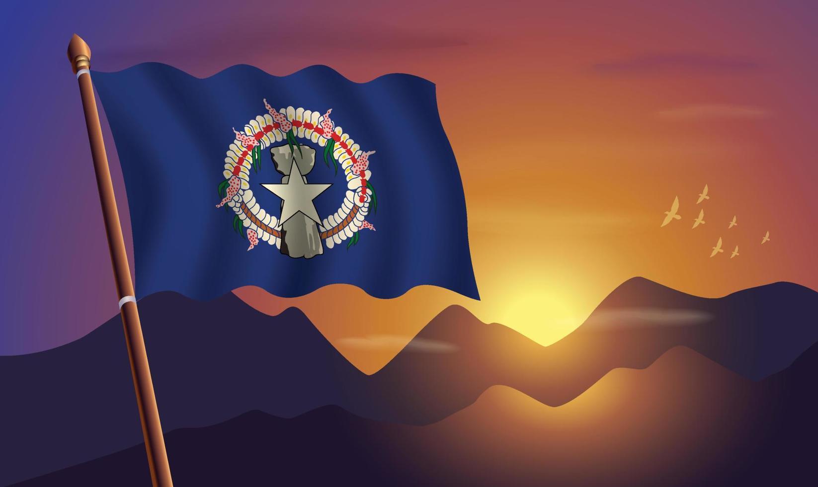 nord marianas drapeau avec montagnes et le coucher du soleil dans le Contexte vecteur