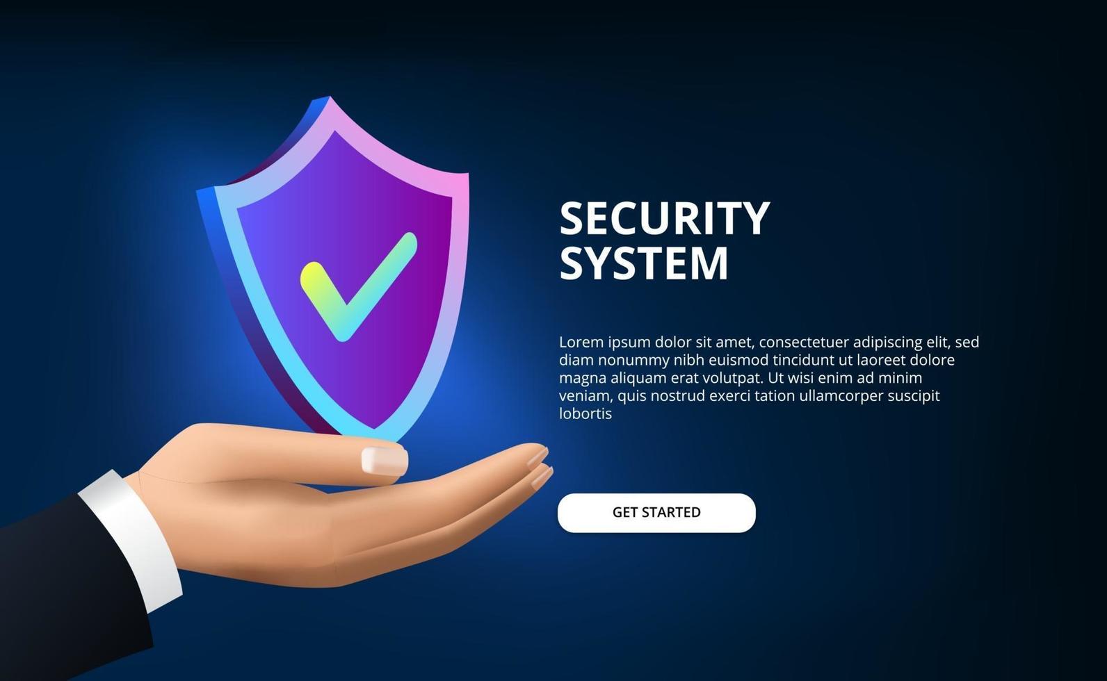 Protection de bouclier 3D pour système de sécurité, antivirus, anti-piratage et réseau numérique avec protection de bouclier et main pour les entreprises vecteur