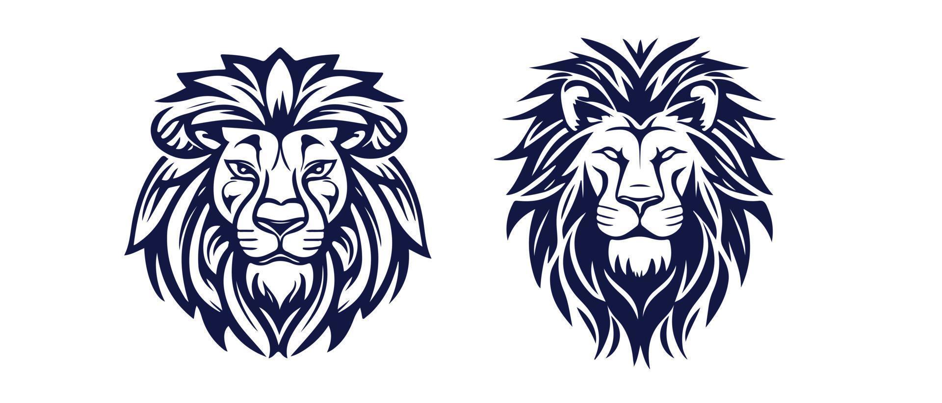 Lion tête visage logo ensemble silhouette noir icône tatouage mascotte main tiré Lion Roi silhouette animal vecteur illustration