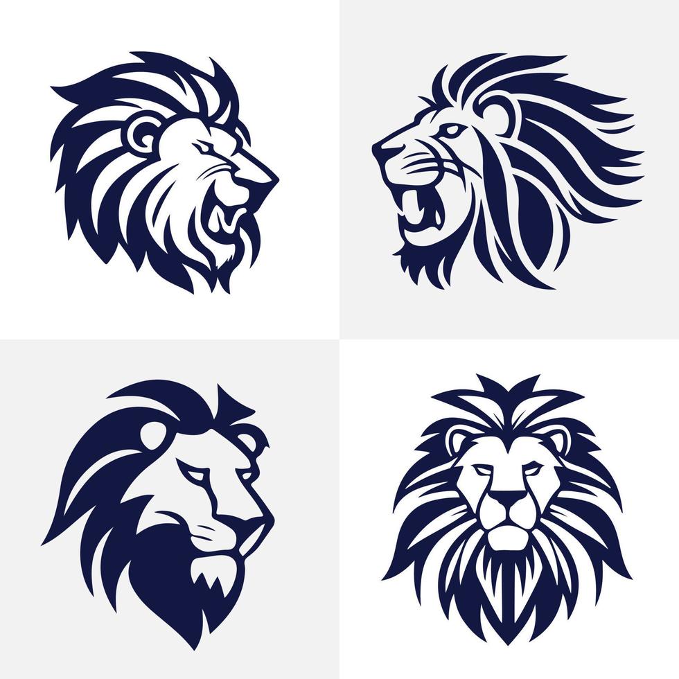 Lion tête visage logo ensemble silhouette noir icône tatouage mascotte main tiré Lion Roi silhouette animal vecteur illustration