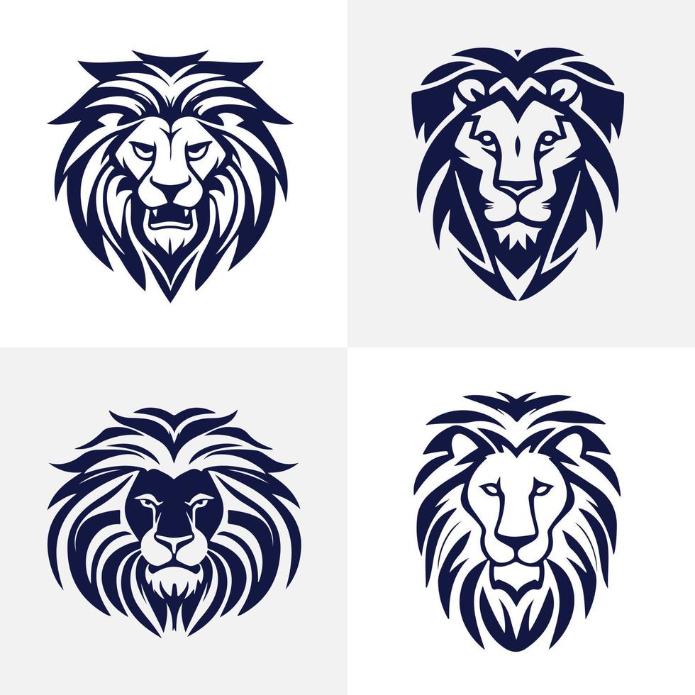 Lion tête visage logo ensemble silhouette noir icône tatouage mascotte main tiré Lion Roi silhouette animal vecteur illustration