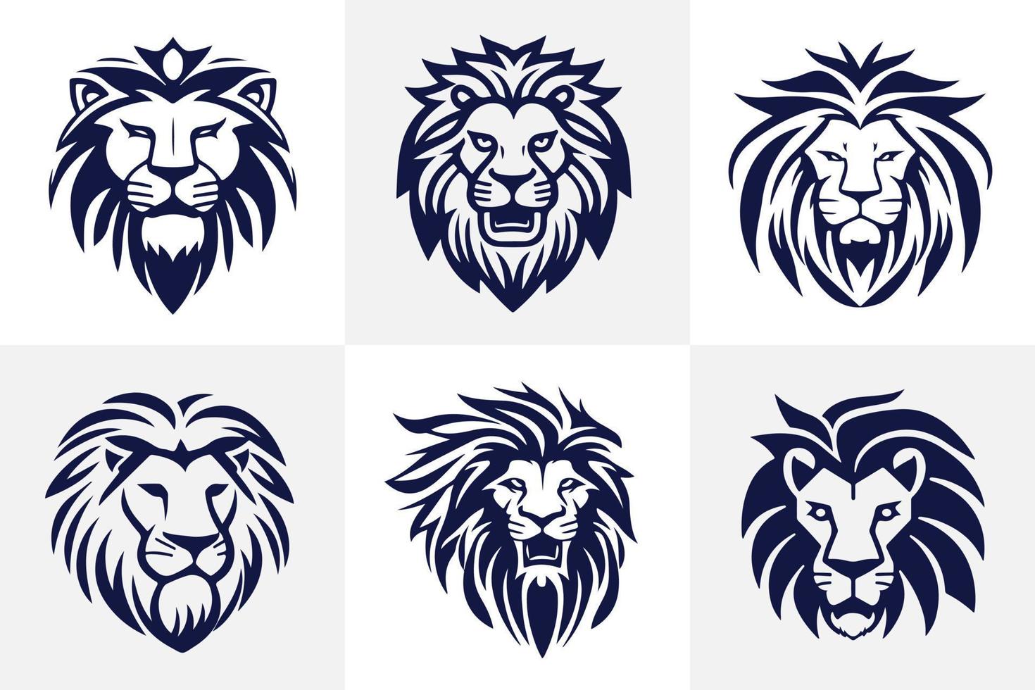 Lion tête visage logo ensemble silhouette noir icône tatouage mascotte main tiré Lion Roi silhouette animal vecteur illustration