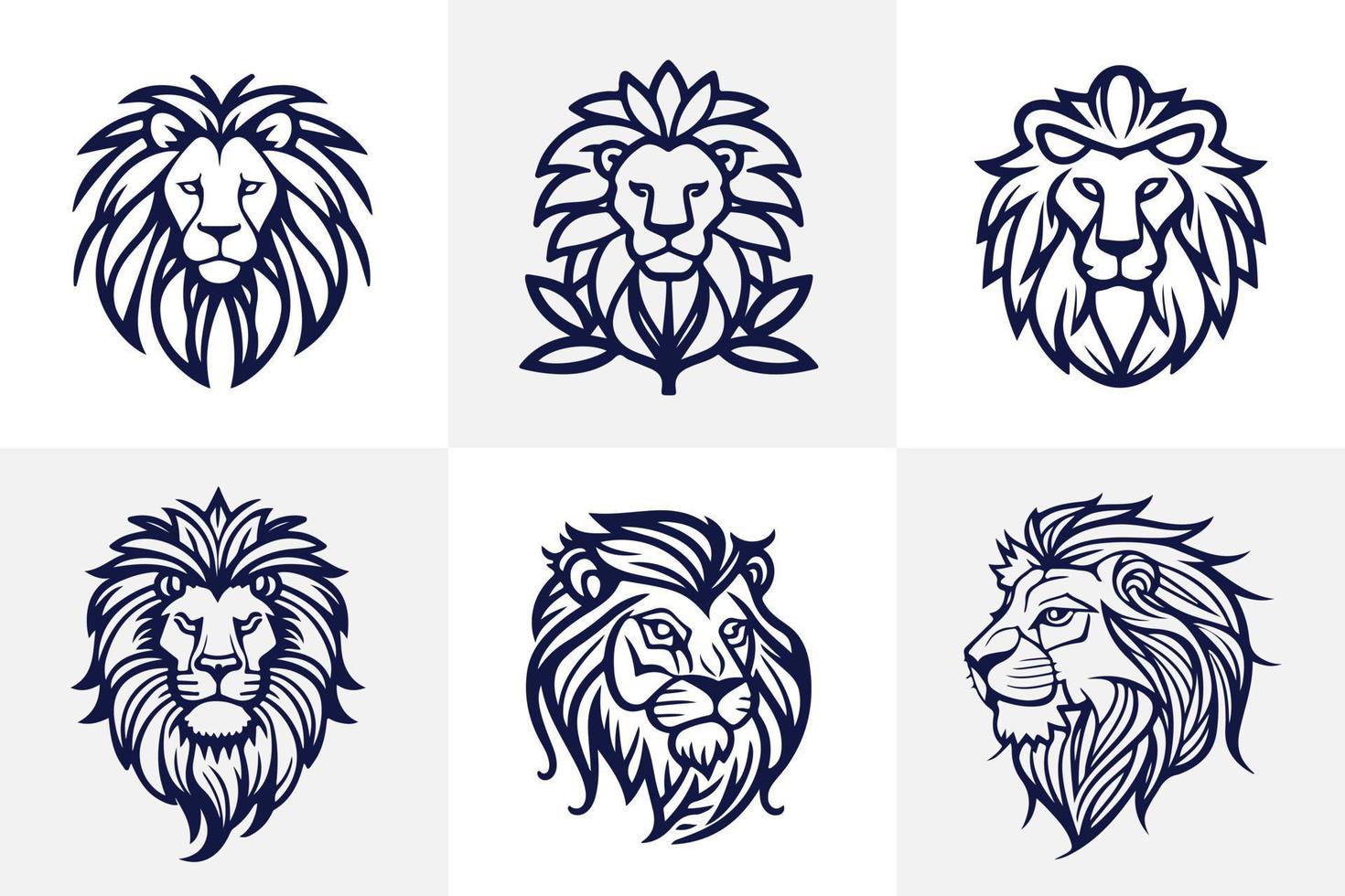 Lion tête visage logo ensemble silhouette noir icône tatouage mascotte main tiré Lion Roi silhouette animal vecteur illustration