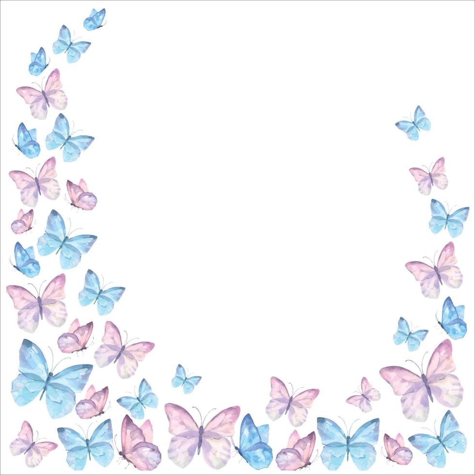 aquarelle vecteur illustration avec délicat papillons sont rose, bleu, en volant dans le flux.